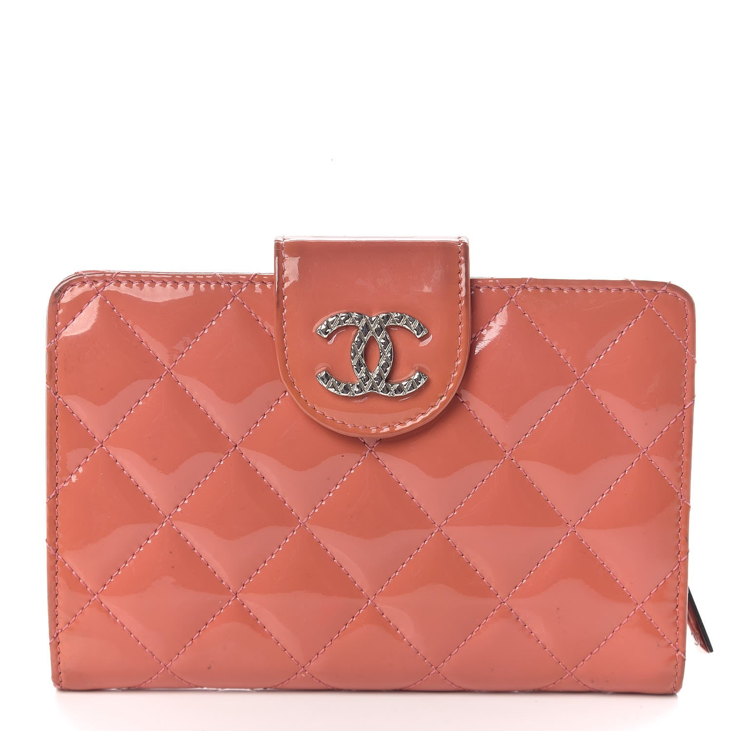 Chanel Patent Quilted Brilliant Zipped Pocket Wallet Pink 1 of 10