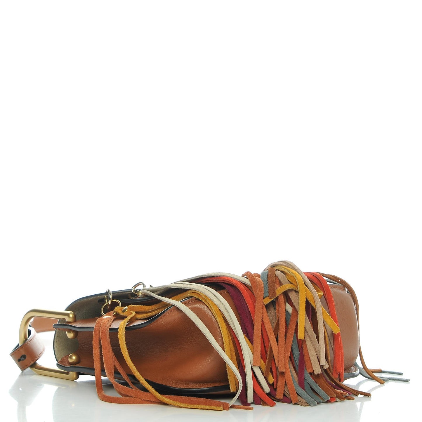 Calfskin Small Hudson Fringe Shoulder Bag Caramel