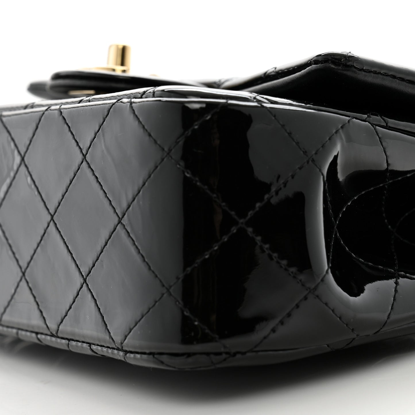 Patent Quilted Mini Top Handle Rectangular Flap Black