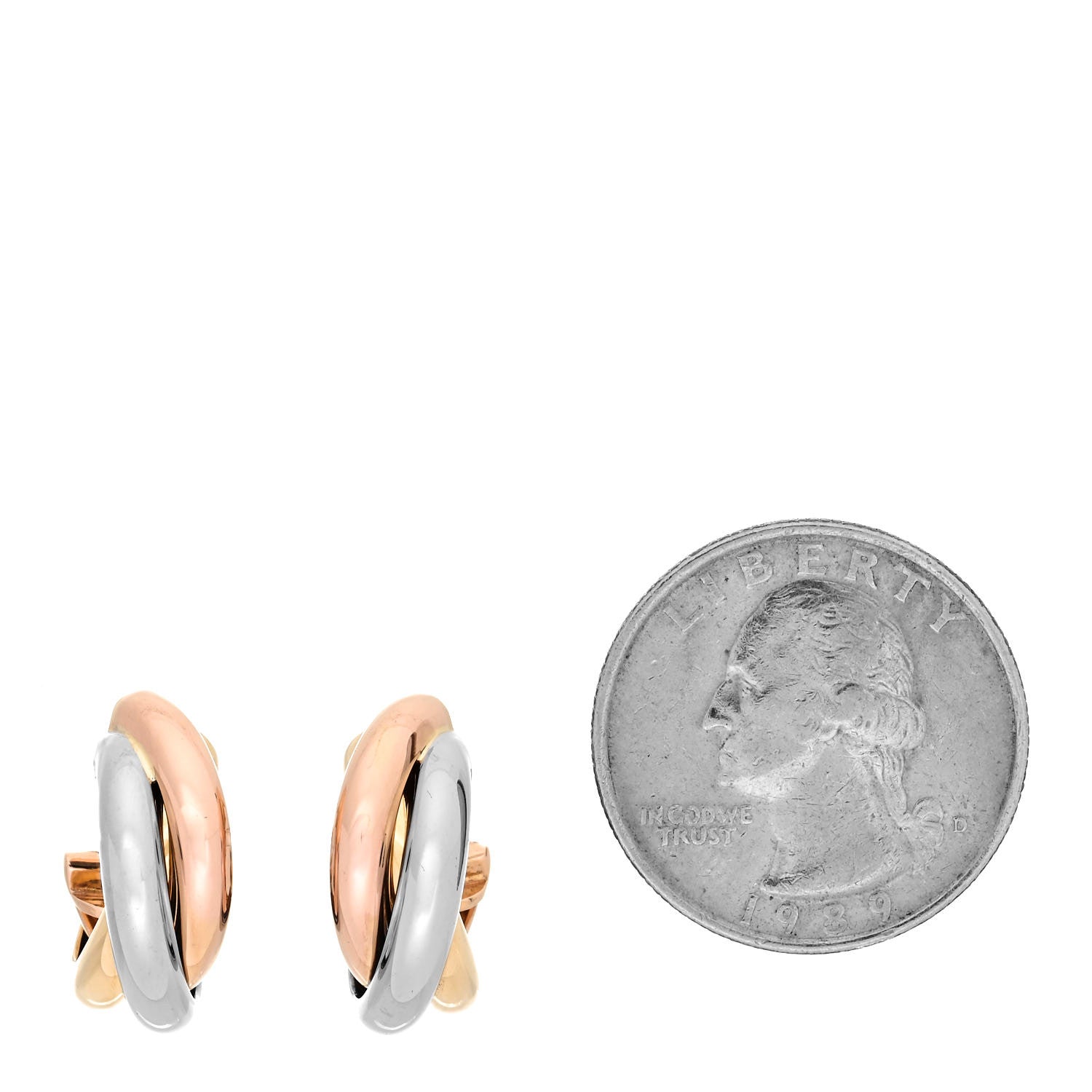 Cartier 18K Pink Yellow White Gold 7.6mm Trinity Hoop Earrings 2 of 5