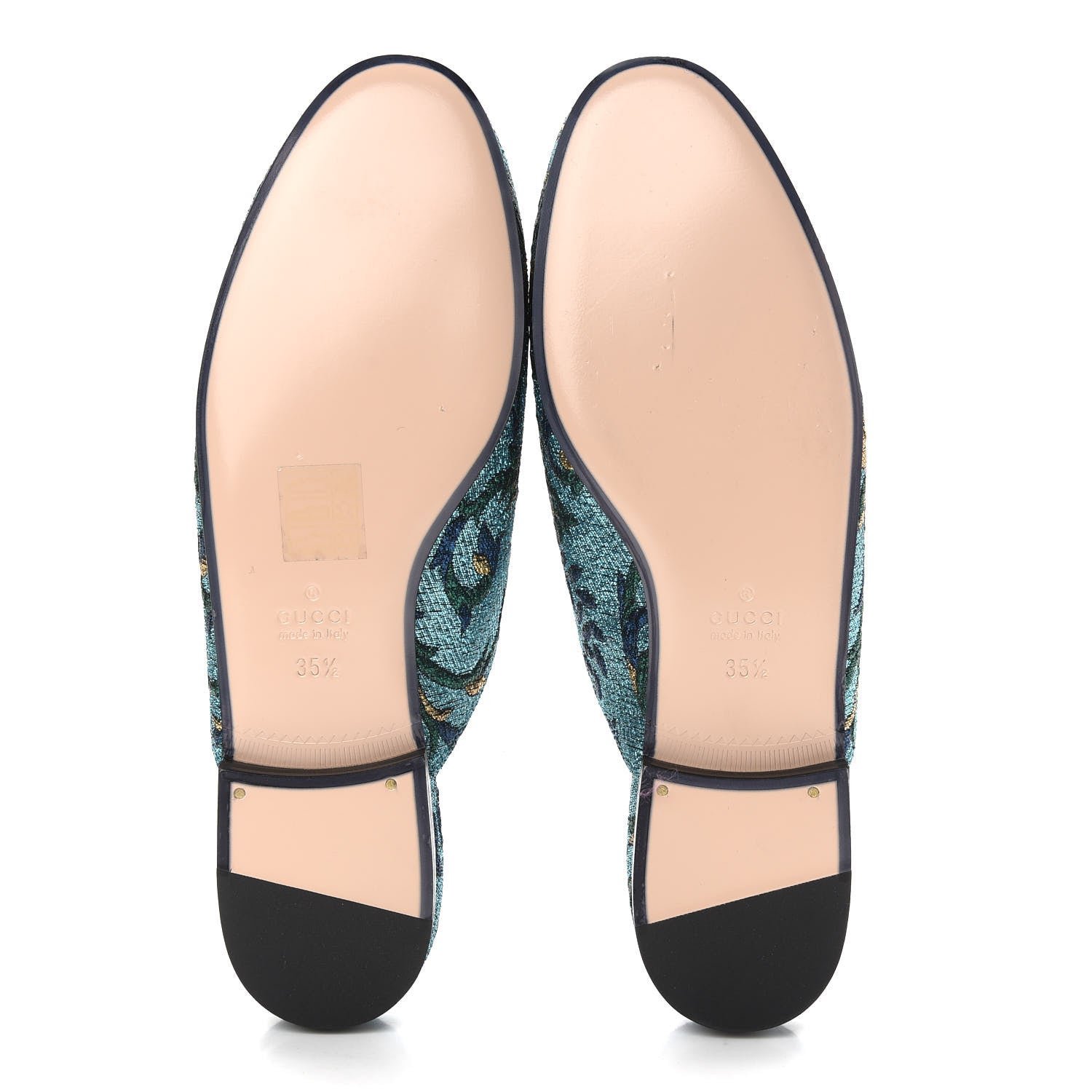 Gucci Iridescent Brocade Womens Princetown Slippers 35.5 Azure Multicolor Oro 6 of 9