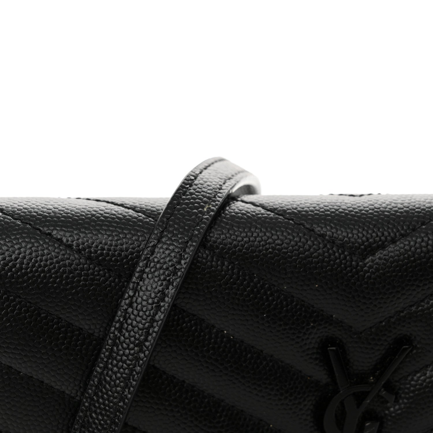 Saint Laurent Grain De Poudre Matelasse Chevron Monogram Monochrome Envelope Chain Wallet Black 12 of 14
