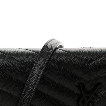 Saint Laurent Grain De Poudre Matelasse Chevron Monogram Monochrome Envelope Chain Wallet Black 12 of 14