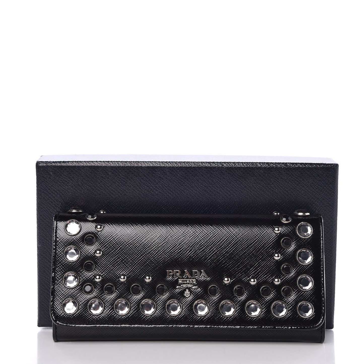 Saffiano Vernice Crystal Studded Continental Wallet Black