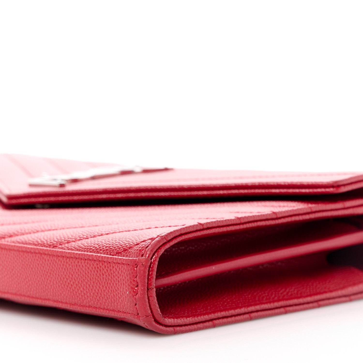 Saint Laurent Grain De Poudre Matelasse Chevron Monogram Chain Wallet Red 9 of 11