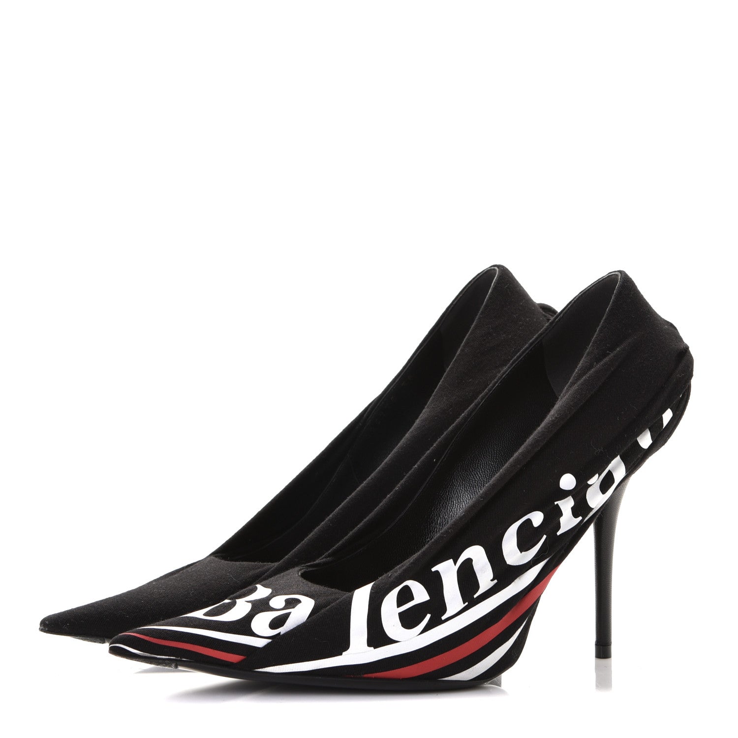 Balenciaga Jersey Crepe Political Campaign Logo Knife 115 Pointed Pumps 38 Black White Rouge 3 of 10