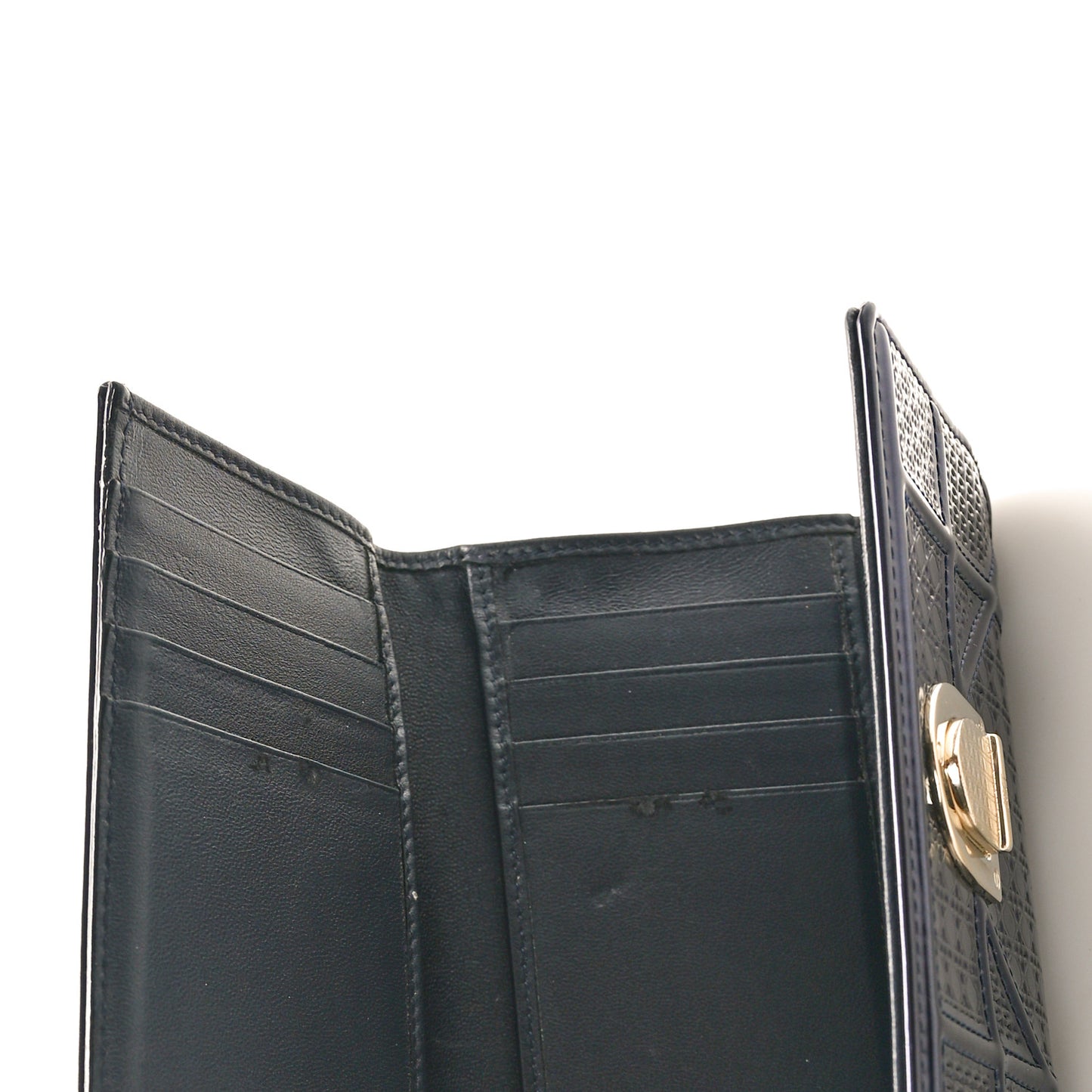 Metallic Patent Micro-Cannage Diorama Elancee Wallet Dark Blue