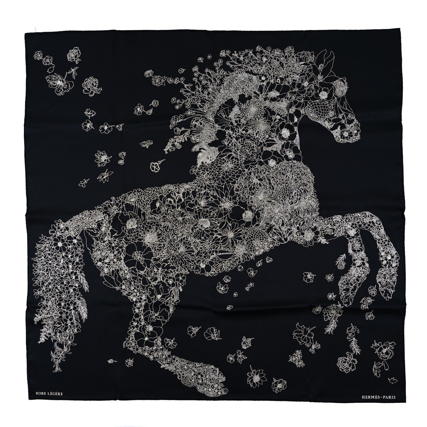 Silk Twill Robe Legere Scarf 90 Black White