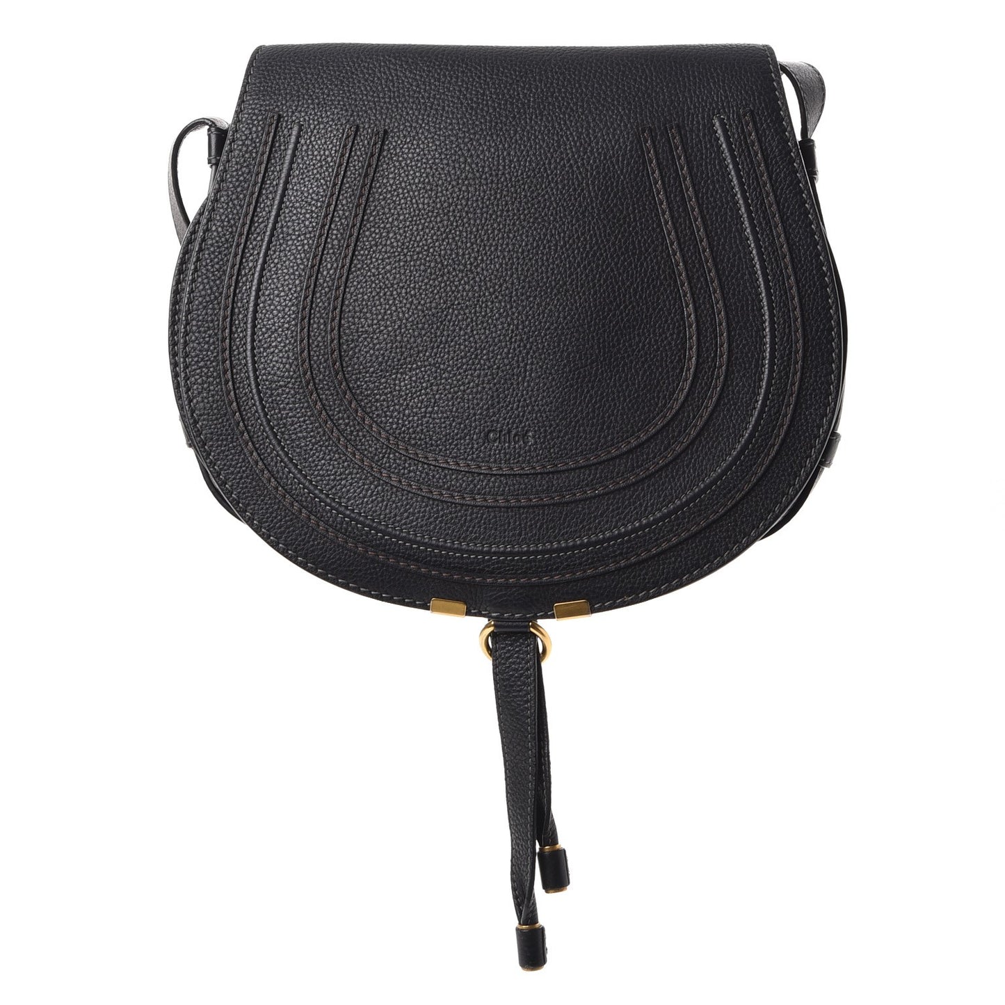 Calfskin Medium Marcie Round Crossbody Bag Black