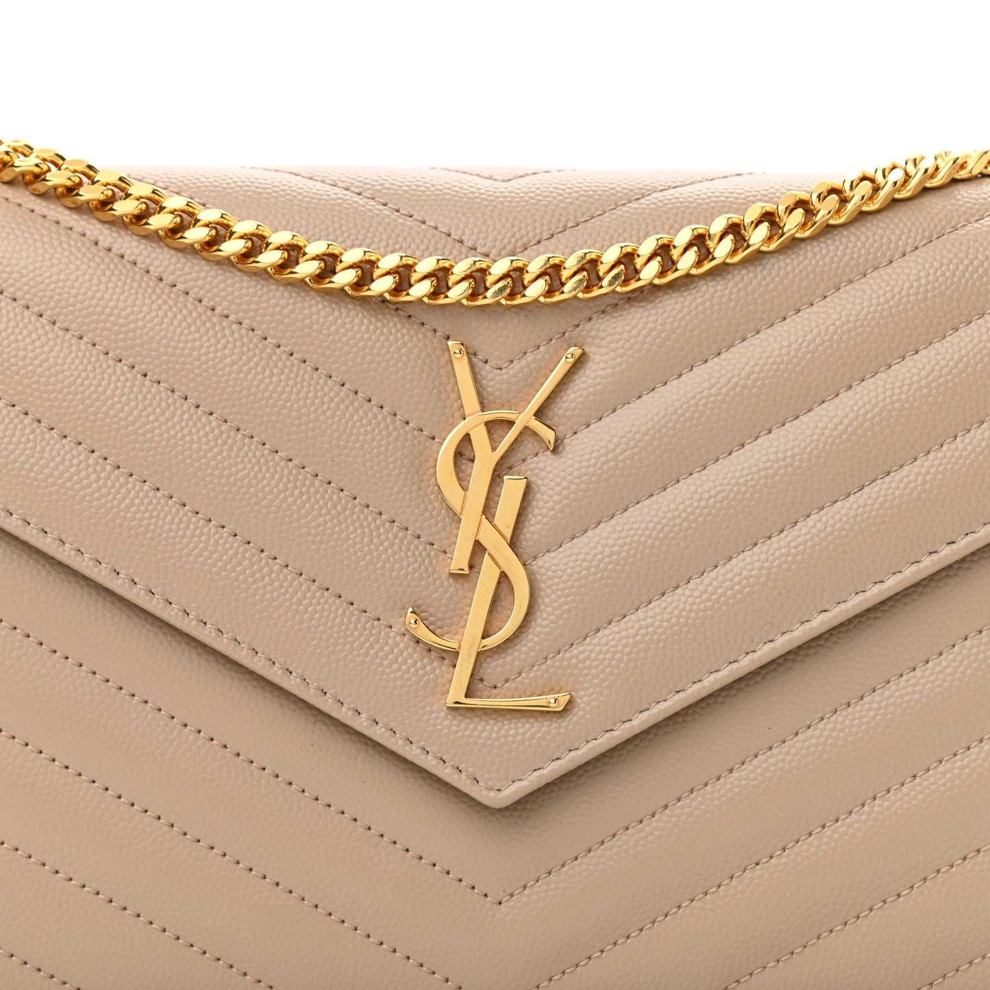 Grain De Poudre Matelasse Chevron Monogram Chain Wallet Dark Beige