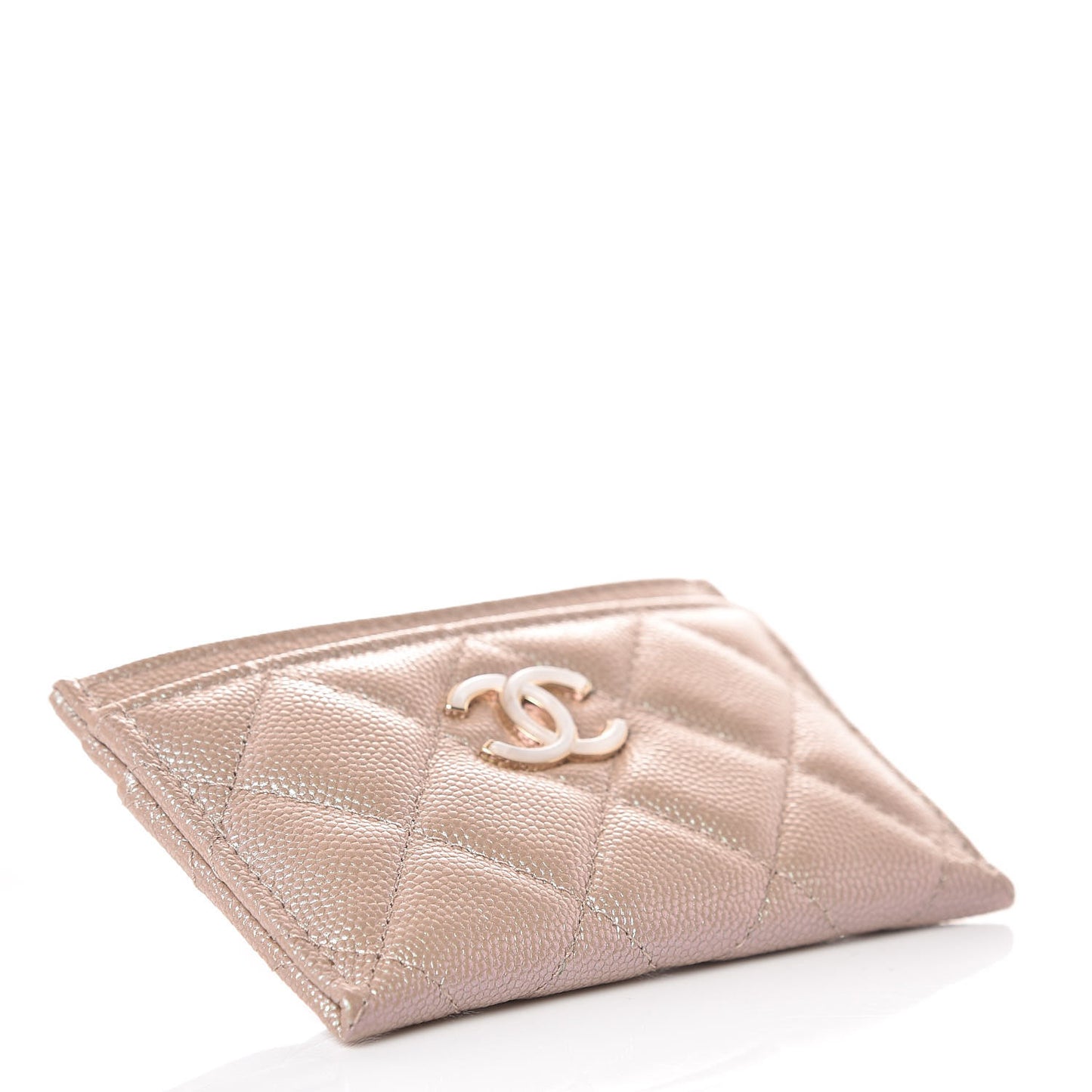 Iridescent Caviar Quilted Card Holder Beige