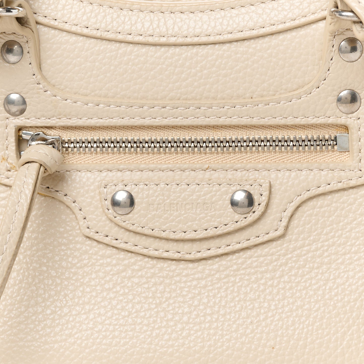Grained Calfskin Neo Classic Silver Hardware Mini City Cream