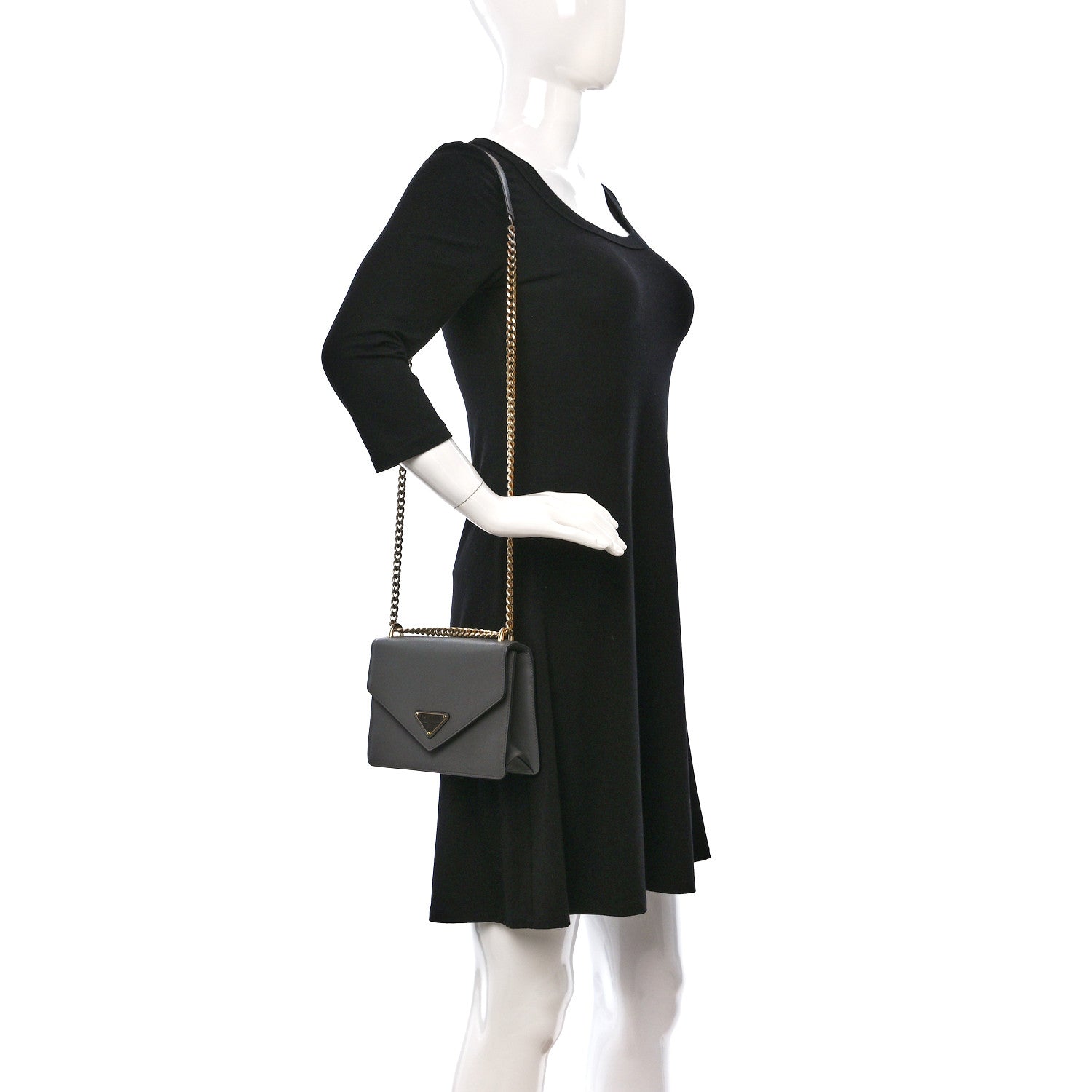 Prada Saffiano Soft Calfskin Metal Triangle Logo Envelope Chain Shoulder Bag Marmo 2 of 9