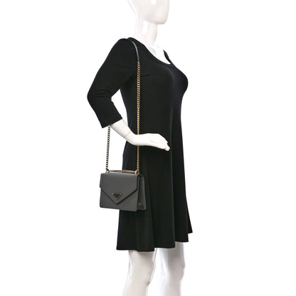 Prada Saffiano Soft Calfskin Metal Triangle Logo Envelope Chain Shoulder Bag Marmo 2 of 9