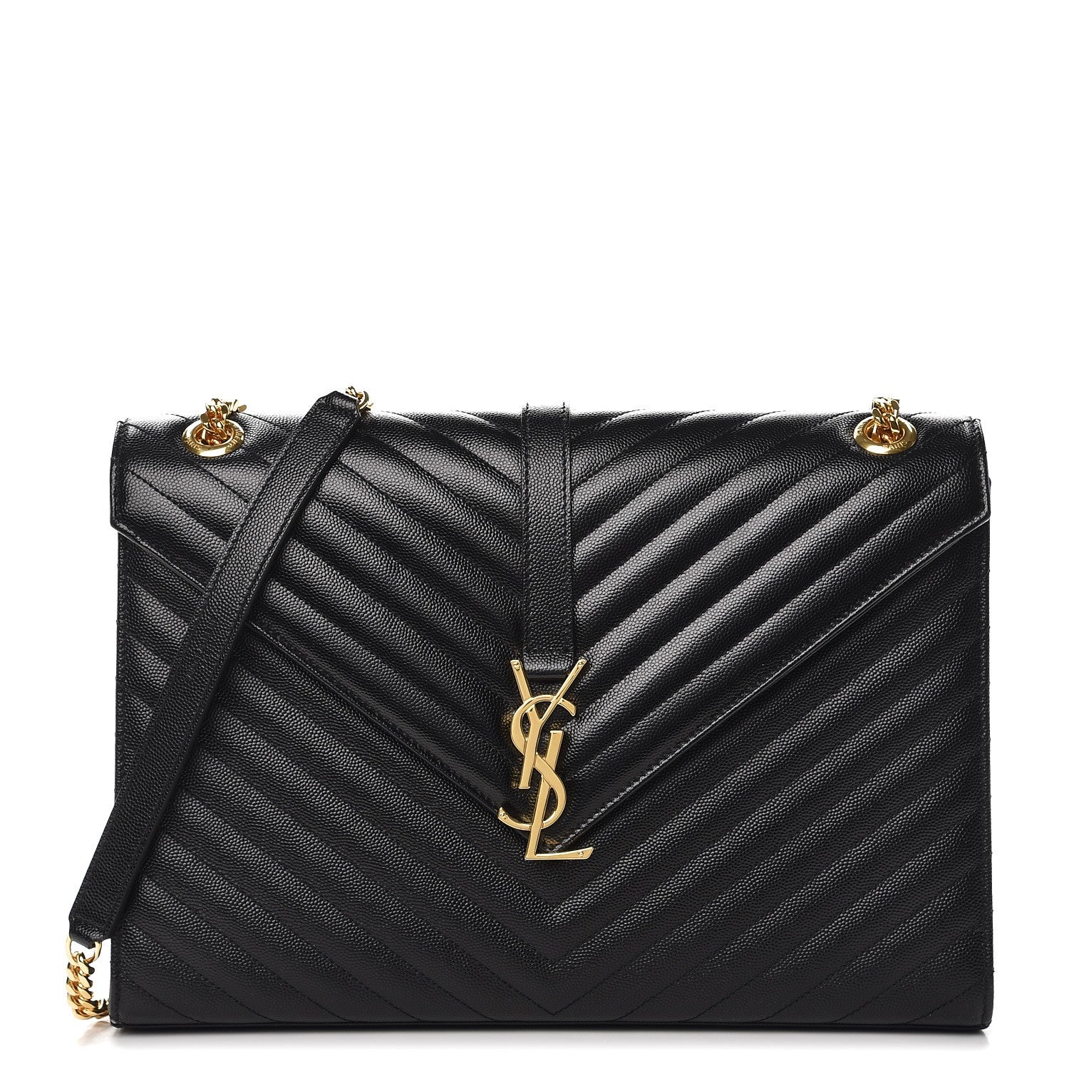 Saint Laurent Grain De Poudre Matelasse Chevron Large Monogram Satchel Black 1 of 8