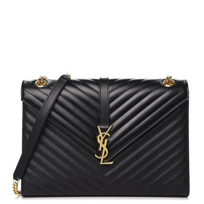 Saint Laurent Grain De Poudre Matelasse Chevron Large Monogram Satchel Black 1 of 8