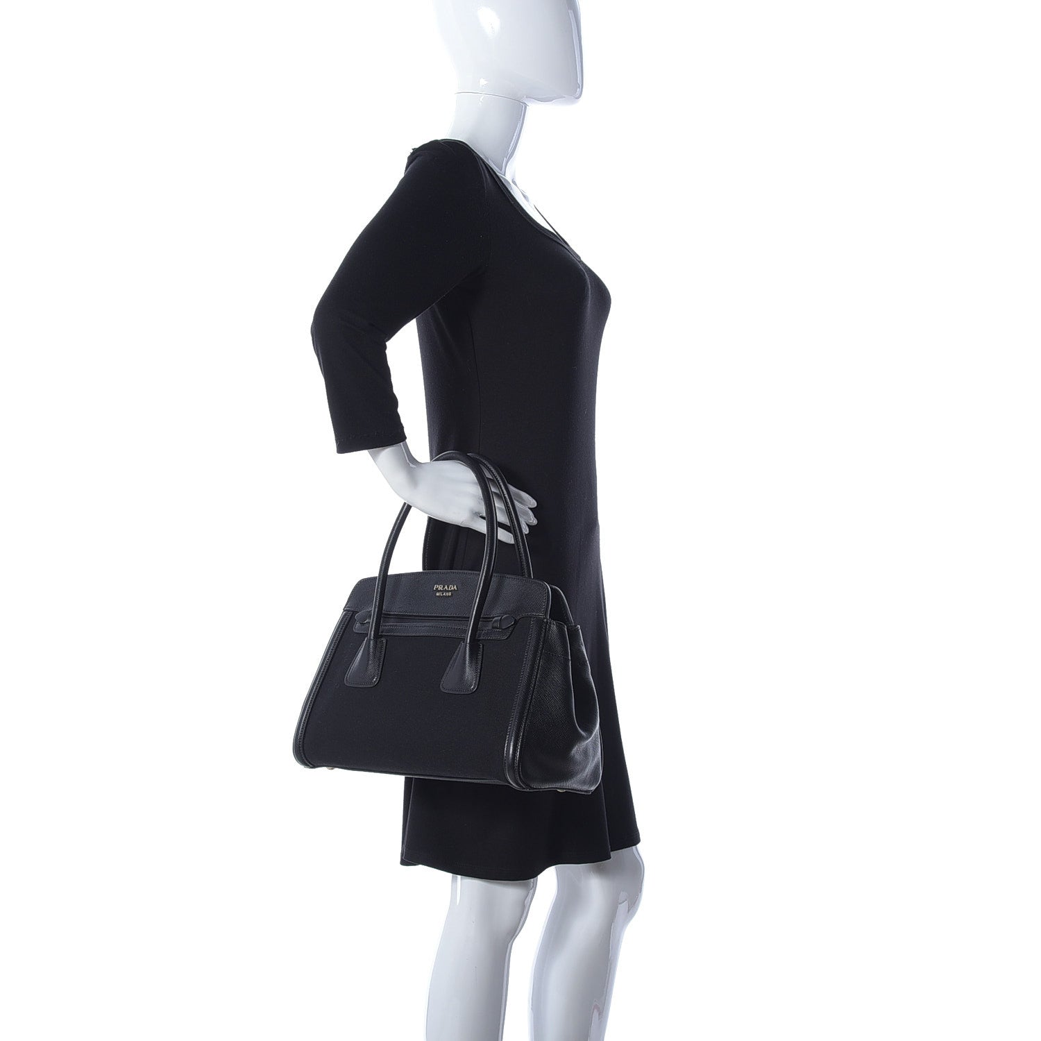 Prada Canapa Saffiano Shoulder Bag Black 2 of 9