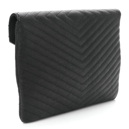 Chanel Calfskin Chevron Quilted Small Envelope Clutch Black 3 of 9