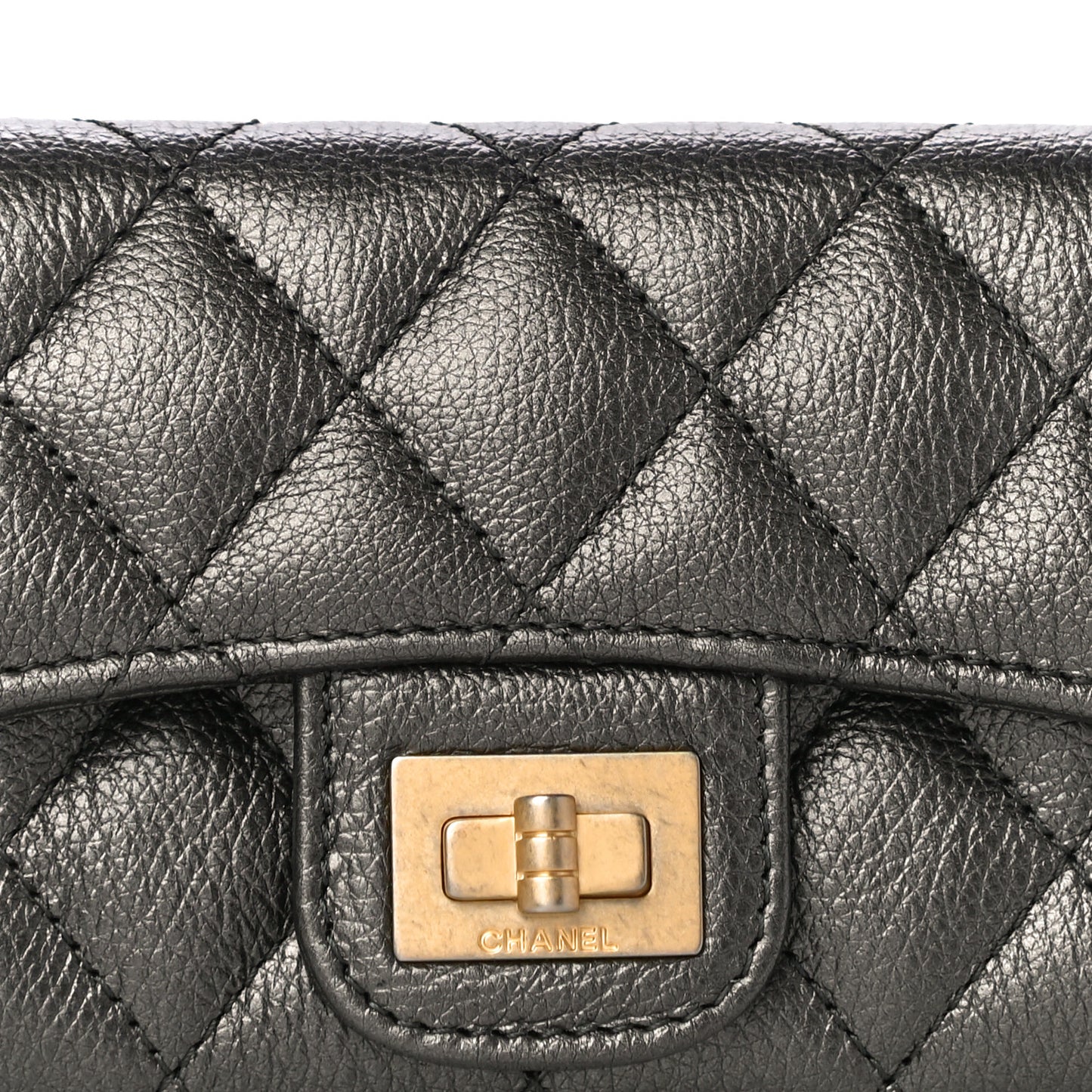Metallic Calfskin Quilted Reissue Flap Card Holder Charcoal