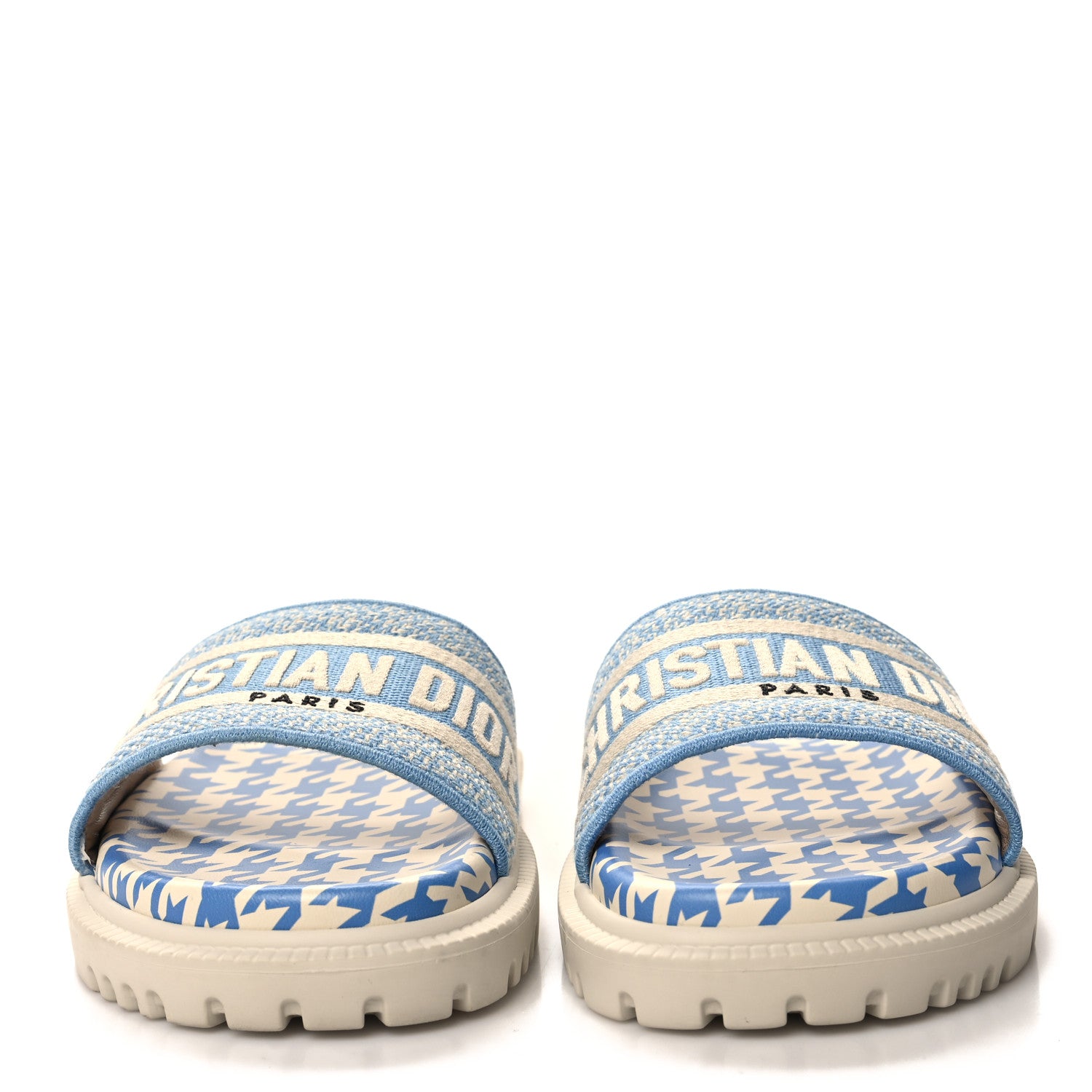Christian Dior Micro PDP Cotton Houndstooth Embroidered Dway 10mm Slide Sandals 35.5 Cornflower 2 of 8