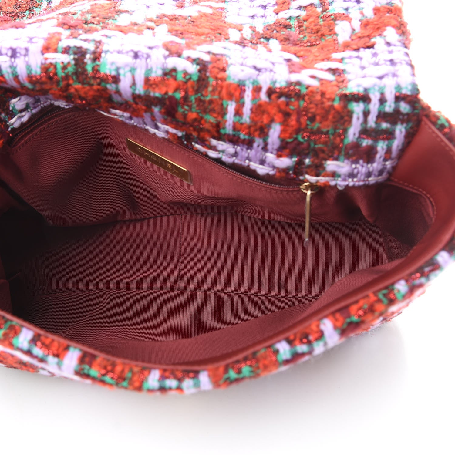 Chanel Tweed Quilted Large Chanel 19 Flap Red Purple Green 5 of 11