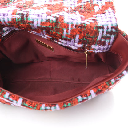 Chanel Tweed Quilted Large Chanel 19 Flap Red Purple Green 5 of 11