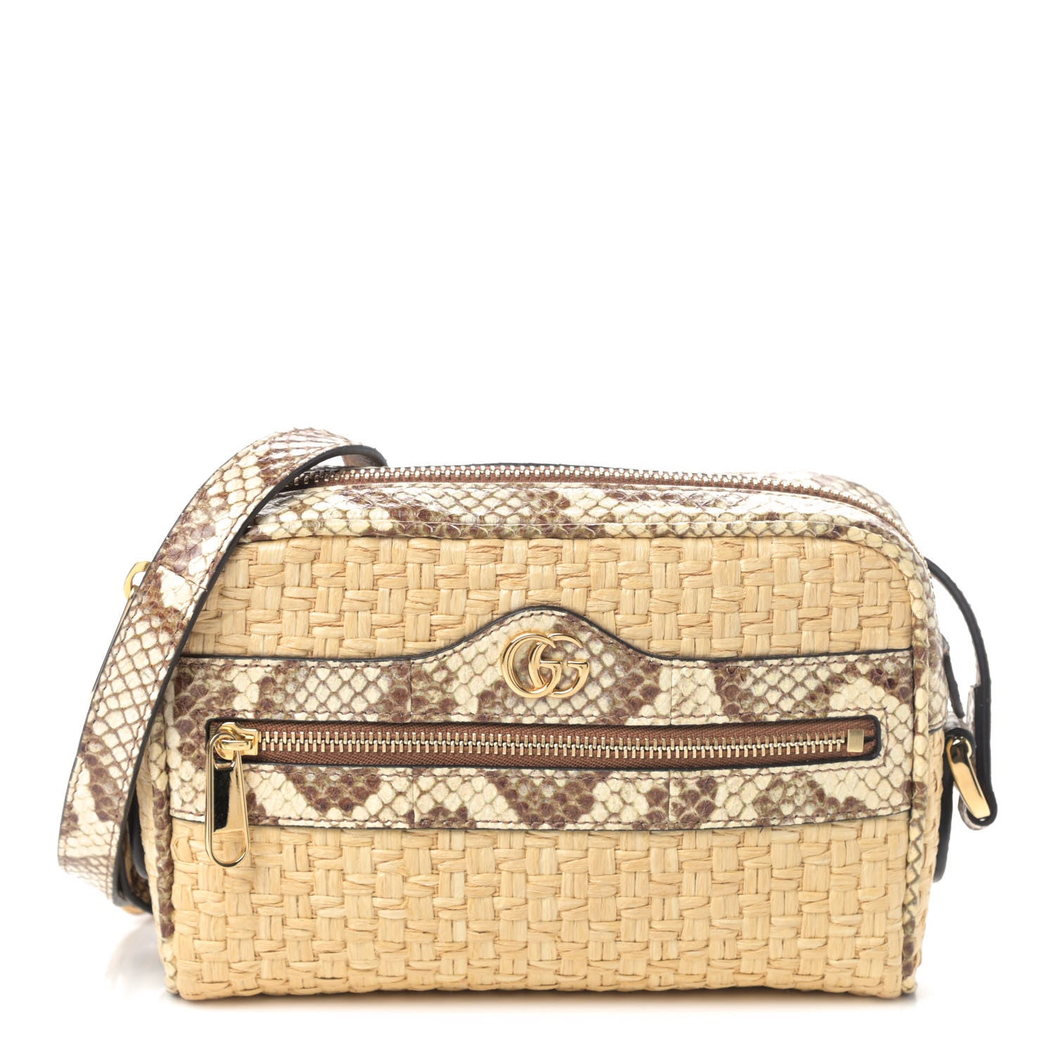Gucci Raffia Elaphe Mini Ophidia Shoulder Bag Natural Cream Brown 1 of 4