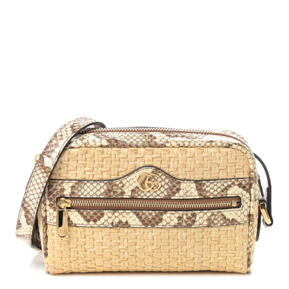 Gucci Raffia Elaphe Mini Ophidia Shoulder Bag Natural Cream Brown 1 of 4