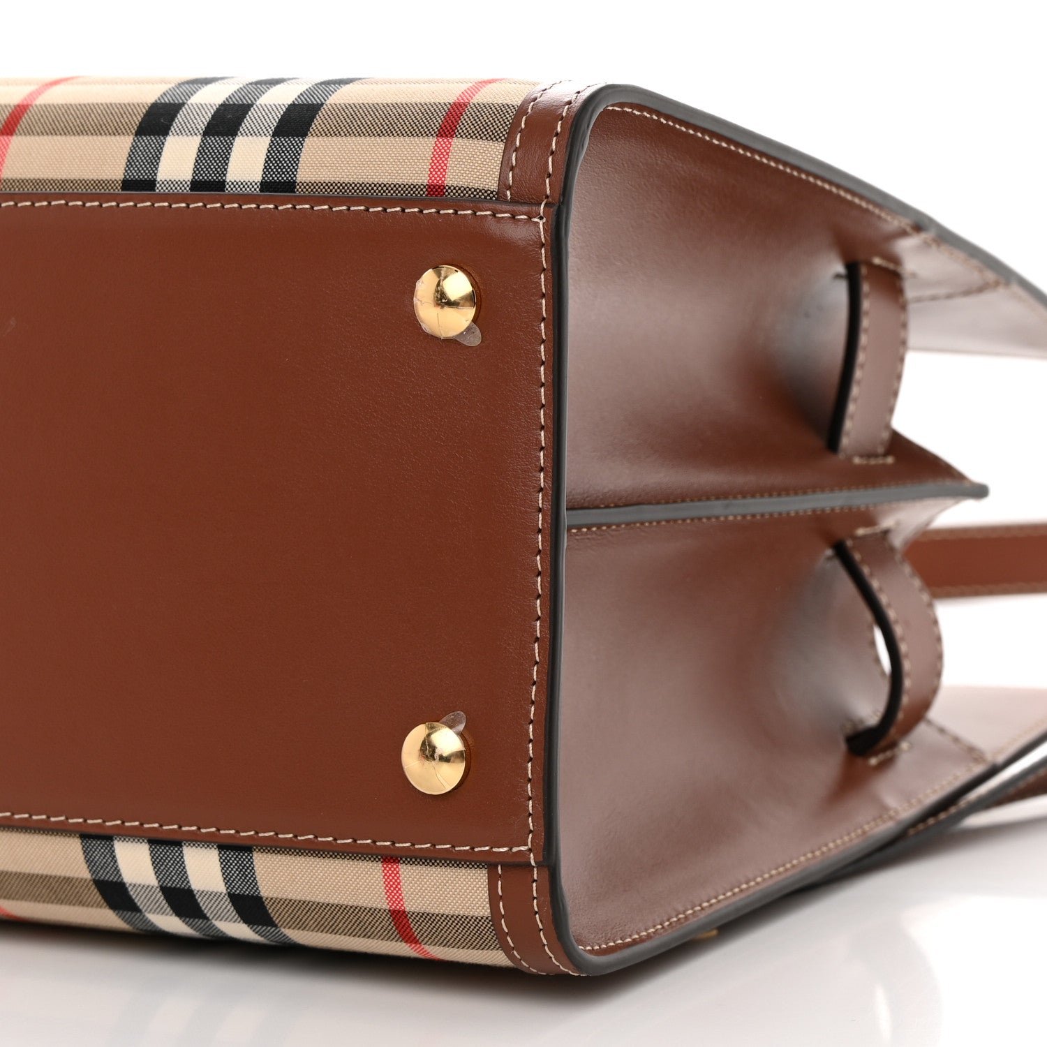 Burberry Calfskin Vintage Check Two Handle Title Bag Archive Beige 10 of 13