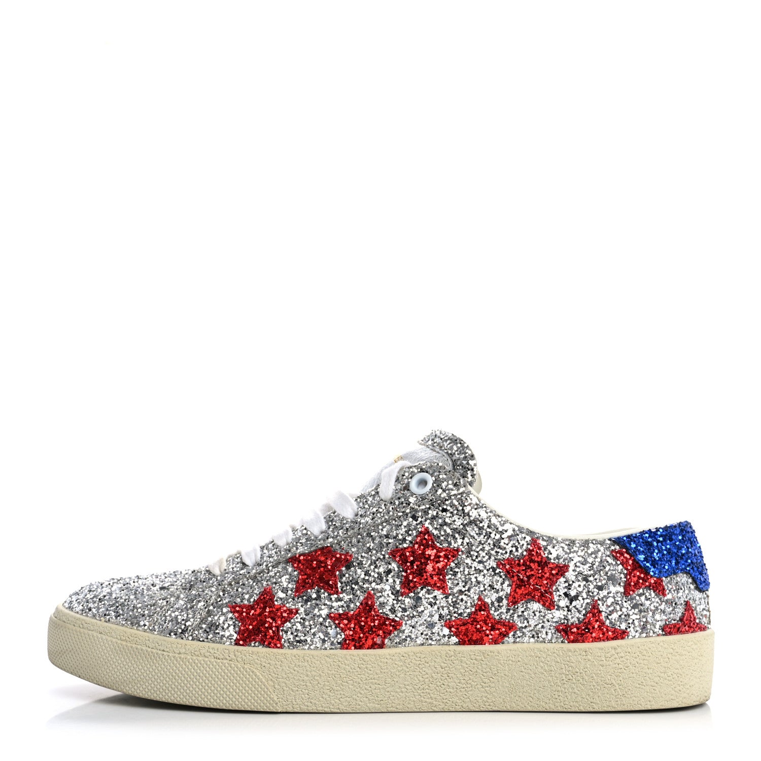Saint Laurent Calfskin Glitter Star Court Sneakers 40 Silver Red 1 of 13