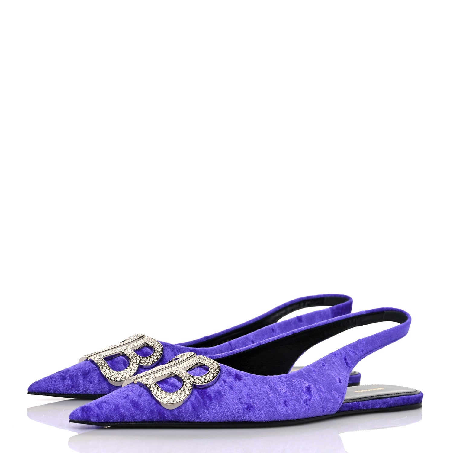 Balenciaga Crushed Velvet Crystal BB Knife Pointy Toe Slingback Flats 36.5 Purple 3 of 8