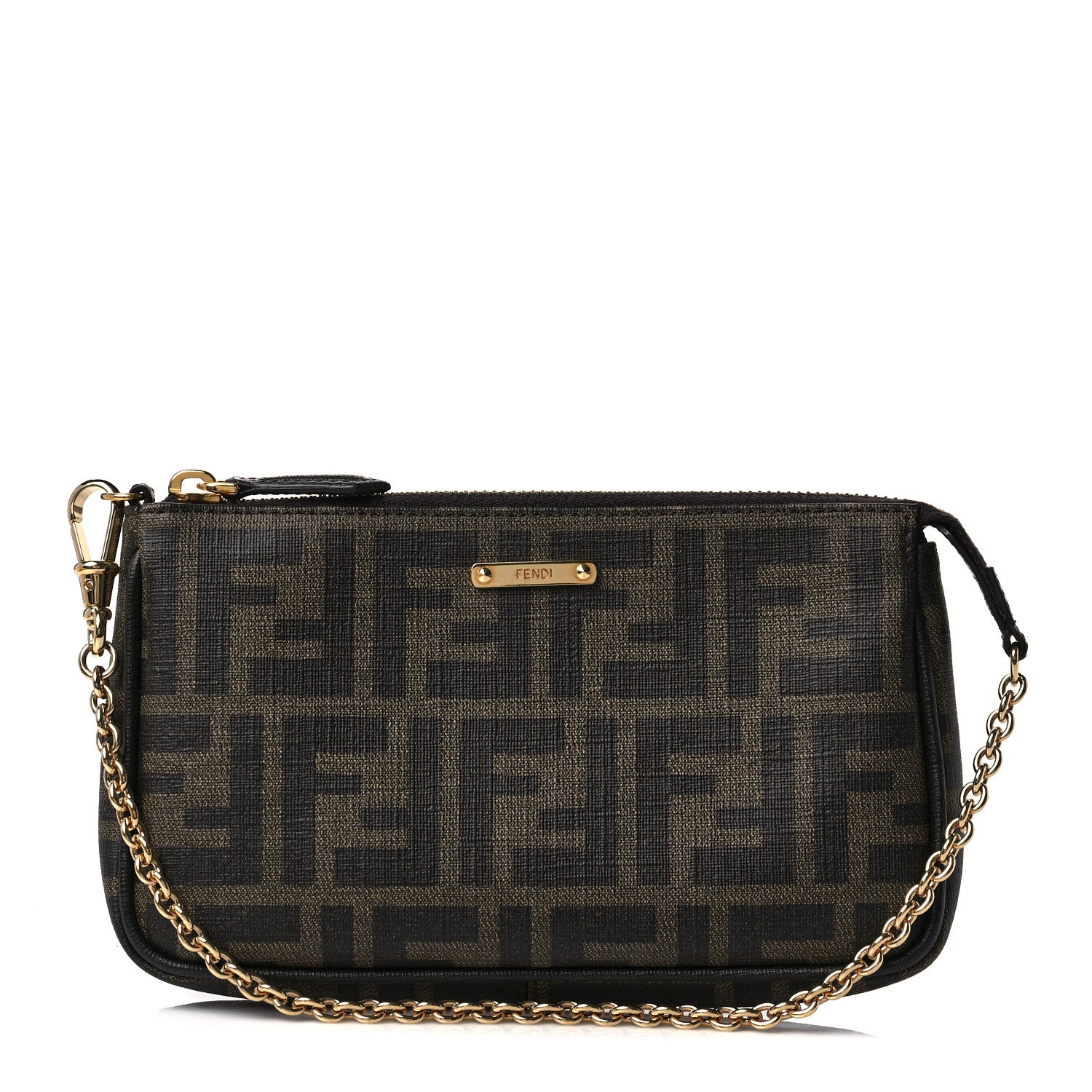 Fendi Zucca Spalmati Vitello Elite Pochette Tobacco Ebano 1 of 8