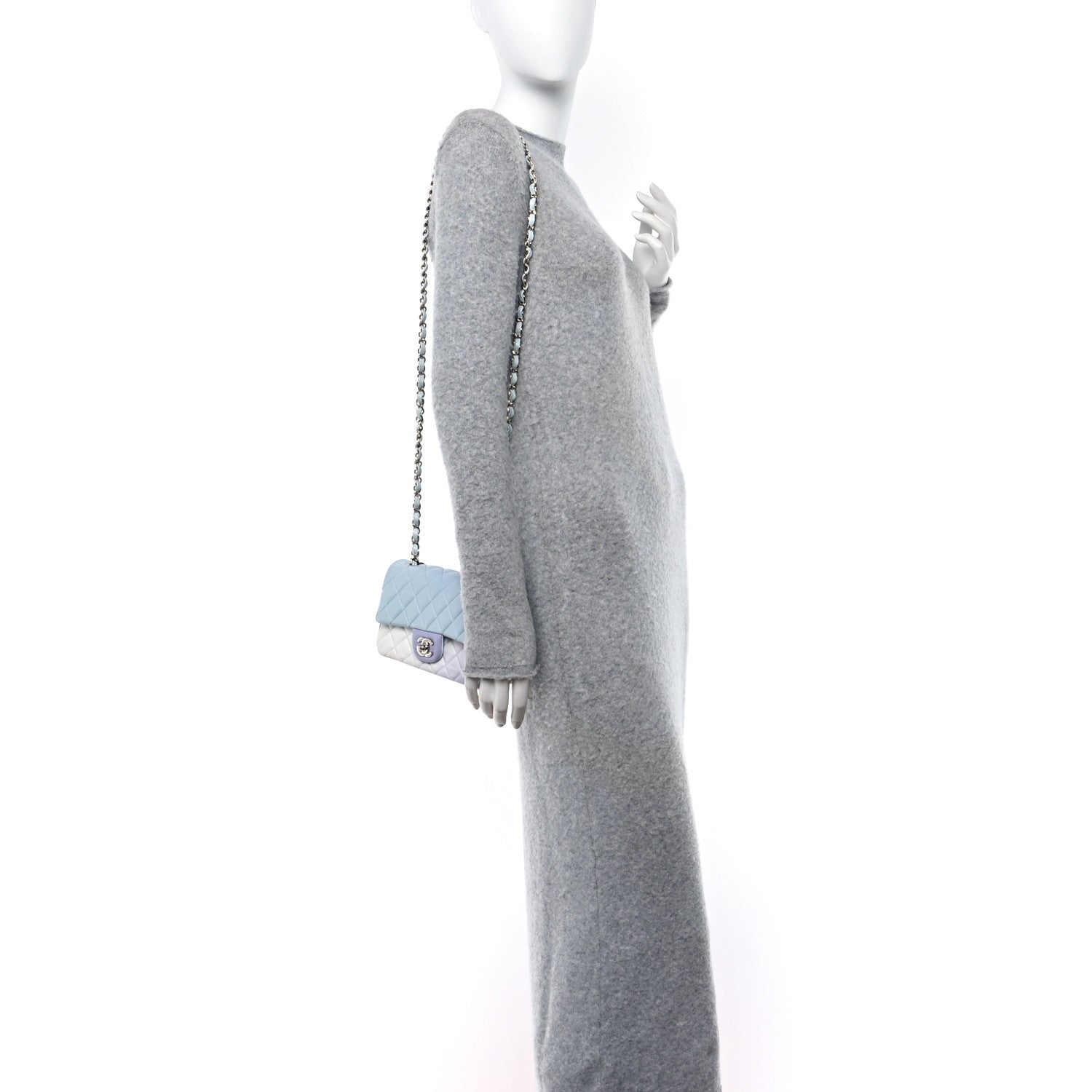 Chanel Perforated Lambskin Quilted Mini Rectangular Flap Light Blue Light Purple White 2 of 13