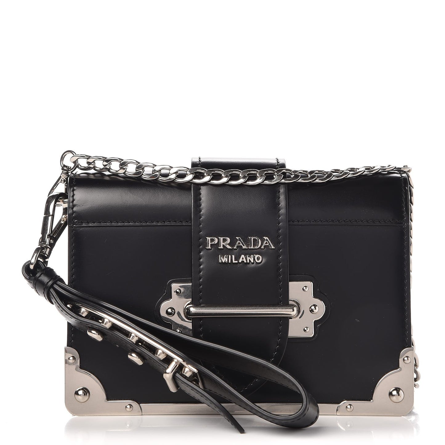 City Calfskin Cahier Chain Wristlet Clutch Black