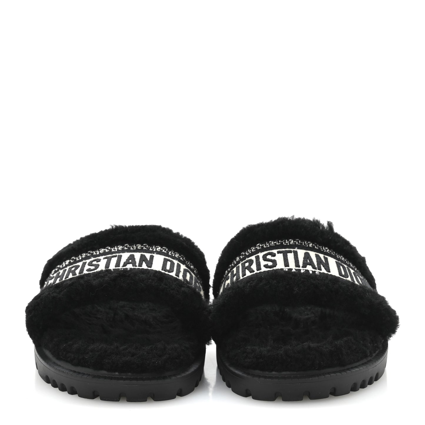 Shearling Canvas Lurex Embroidered Dway 10mm Slide Sandals 40 Black Natural