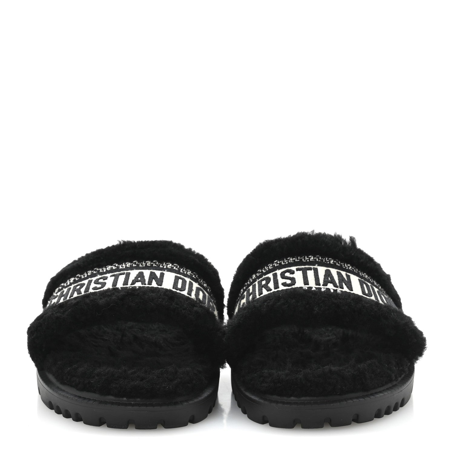 Christian Dior Shearling Canvas Lurex Embroidered Dway 10mm Slide Sandals 40 Black Natural 3 of 9