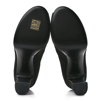 Chanel Suede Calfskin Pearl Shamrock CC Sandals 37 Black 5 of 9