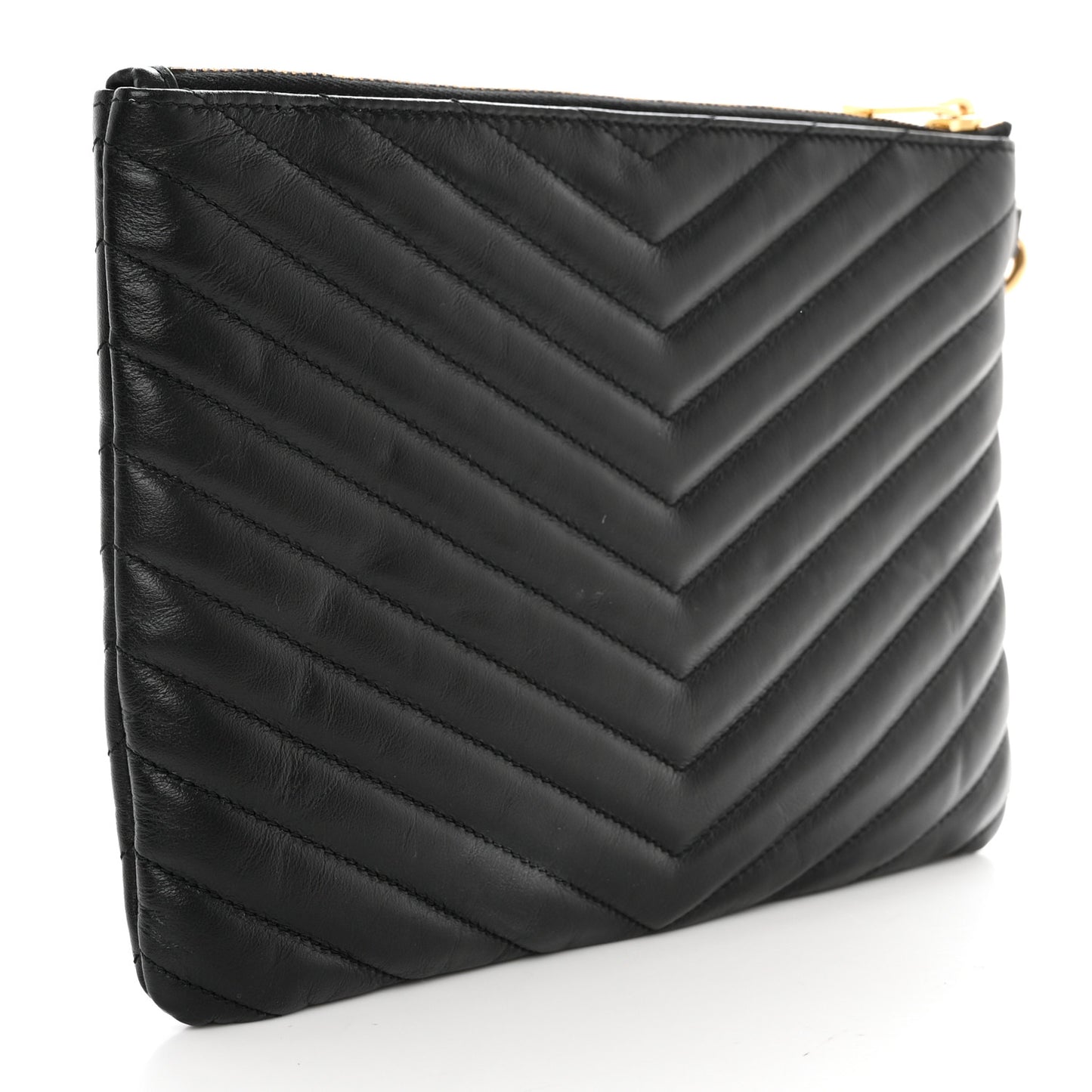 Calfskin Matelasse Chevron Monogram A5 Wristlet Black