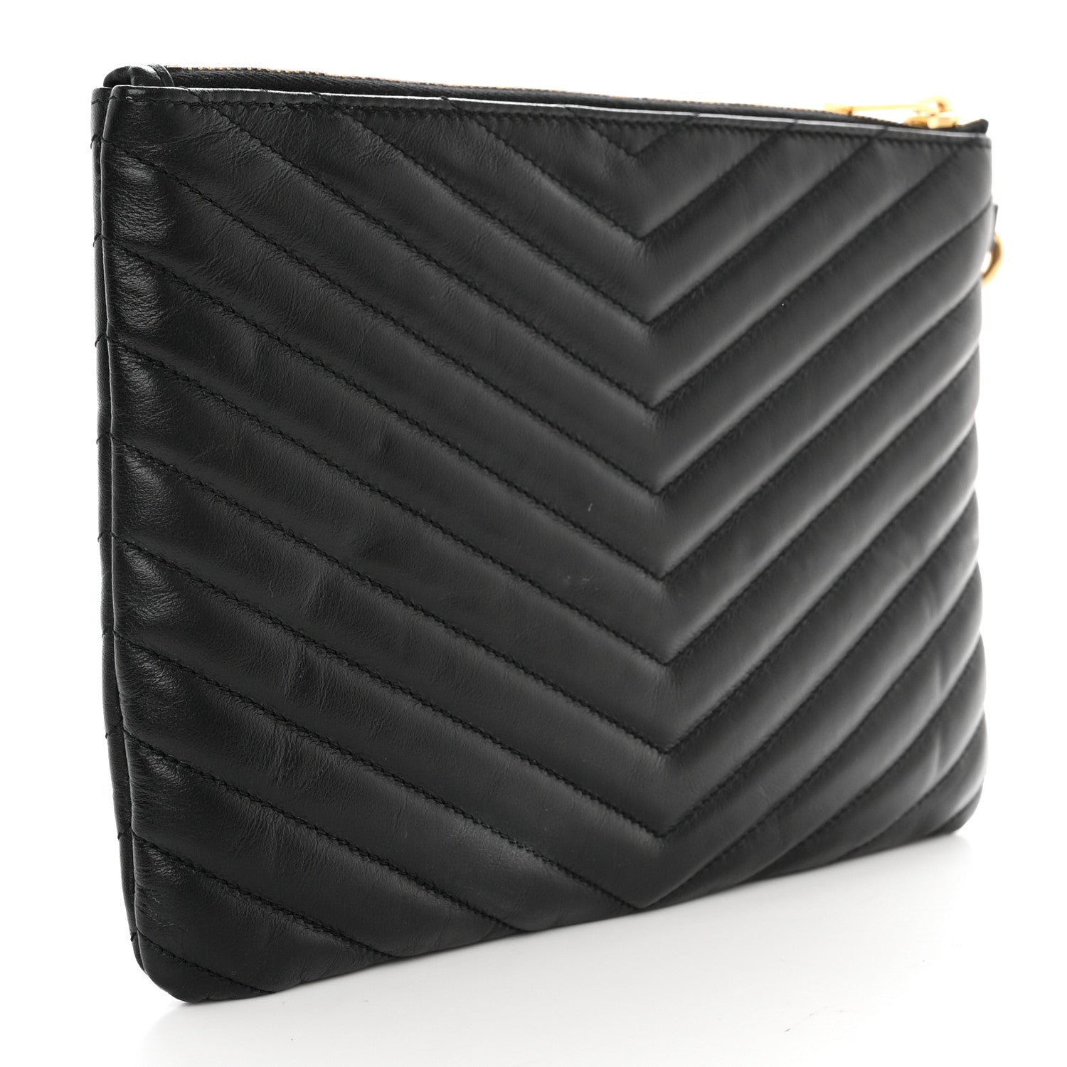 Saint Laurent Calfskin Matelasse Chevron Monogram A5 Wristlet Black 3 of 9