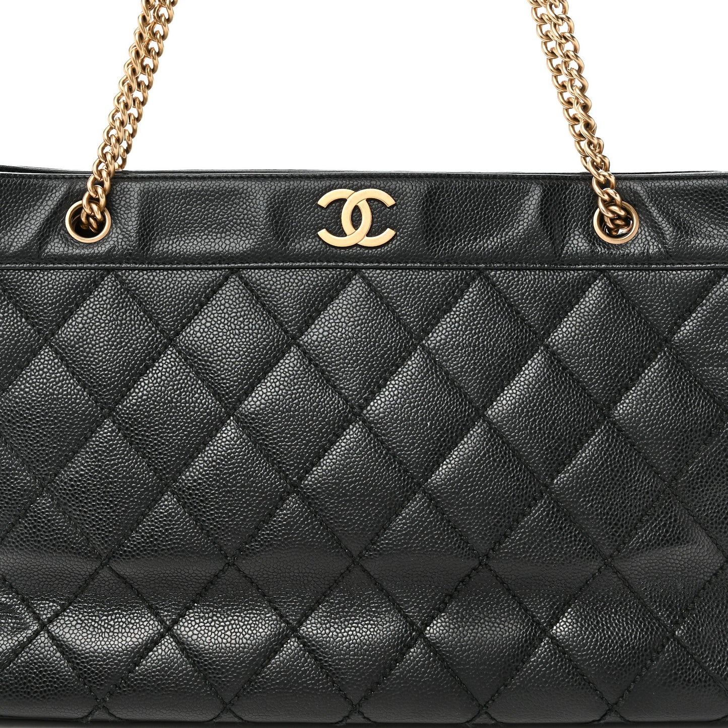 Caviar Quilted Shopping Tote Black