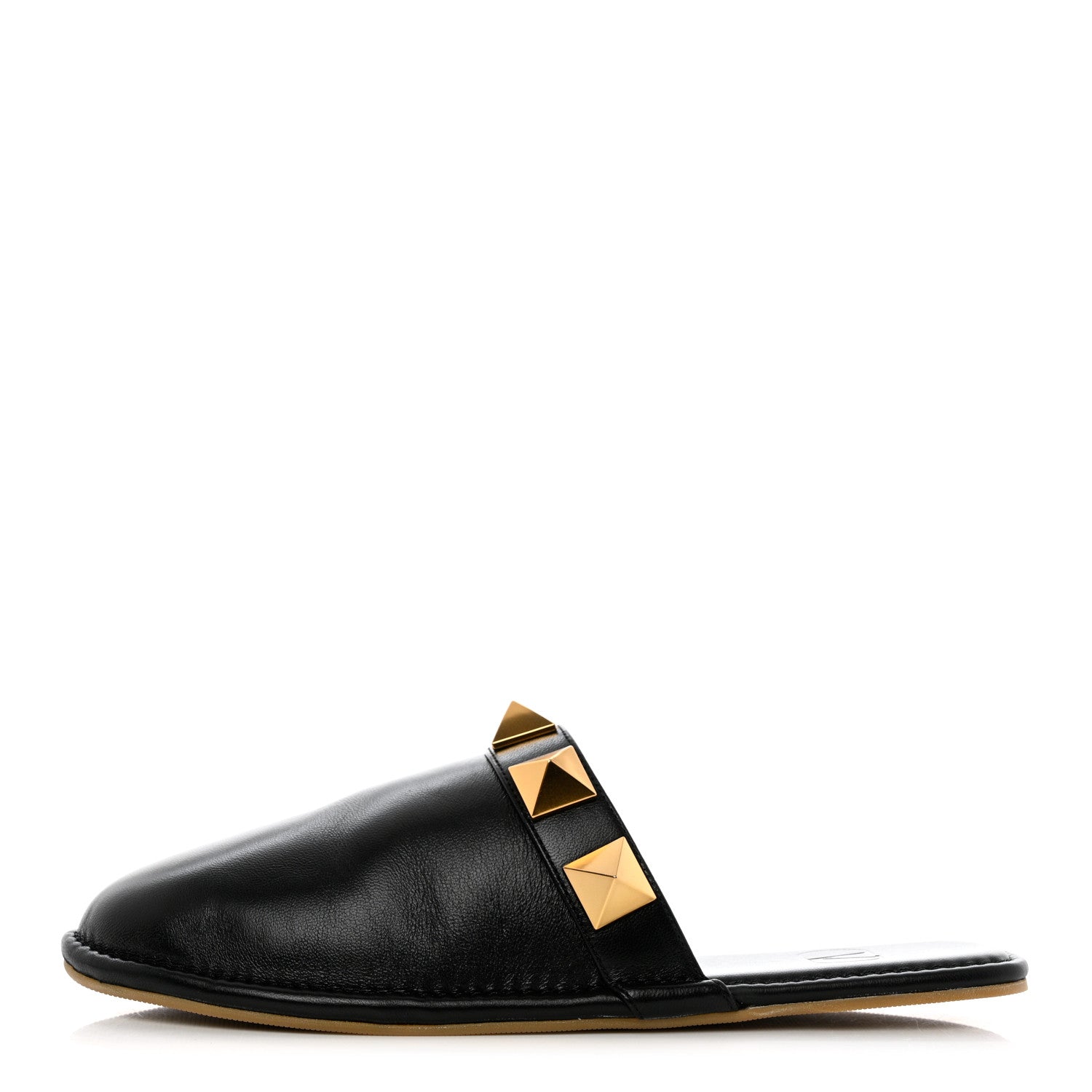 Valentino Garavani Nappa Roman Stud Flat Slippers 37.5 Black 1 of 10