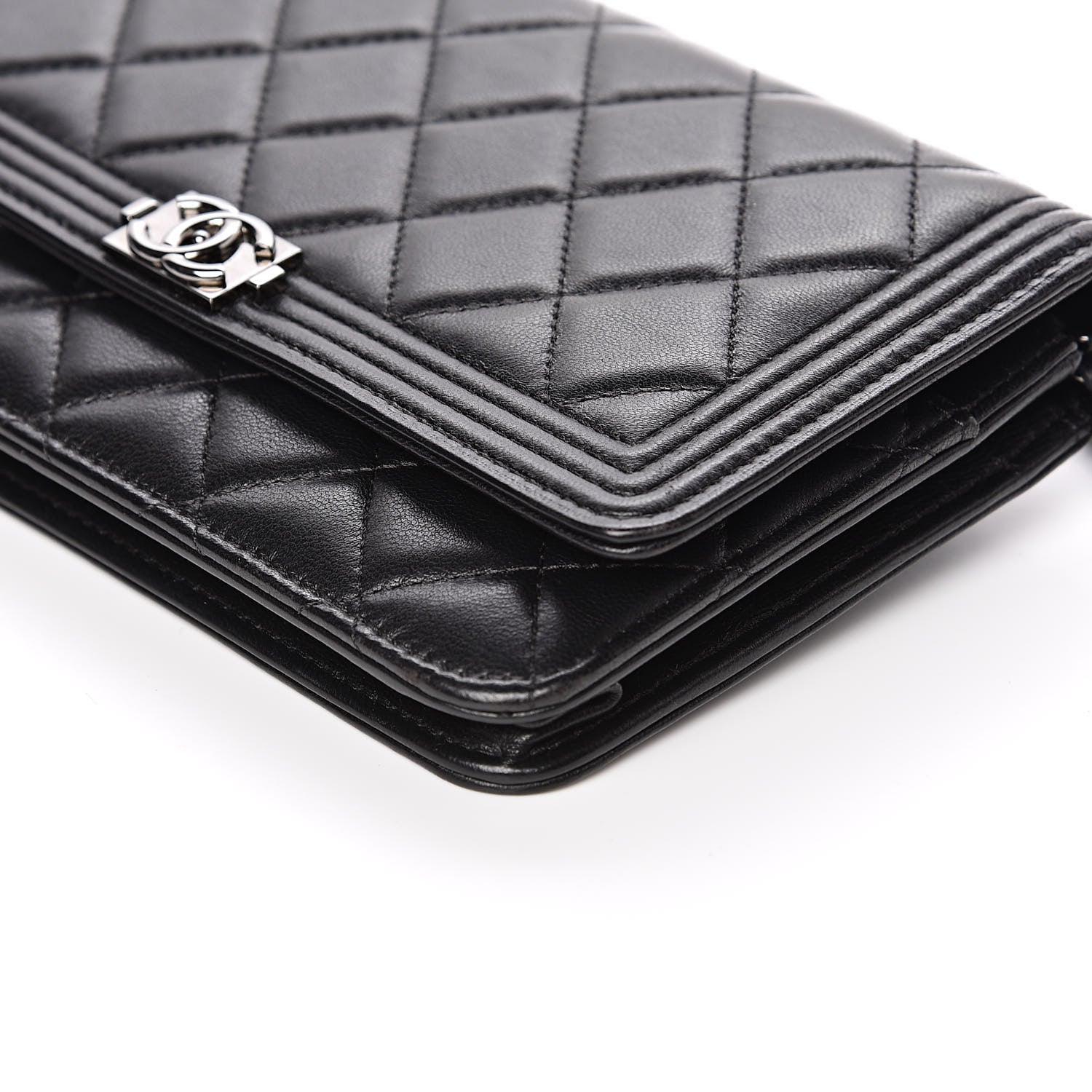 Chanel Lambskin Quilted Boy Wallet On Chain WOC Black 10 of 13