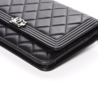 Chanel Lambskin Quilted Boy Wallet On Chain WOC Black 10 of 13