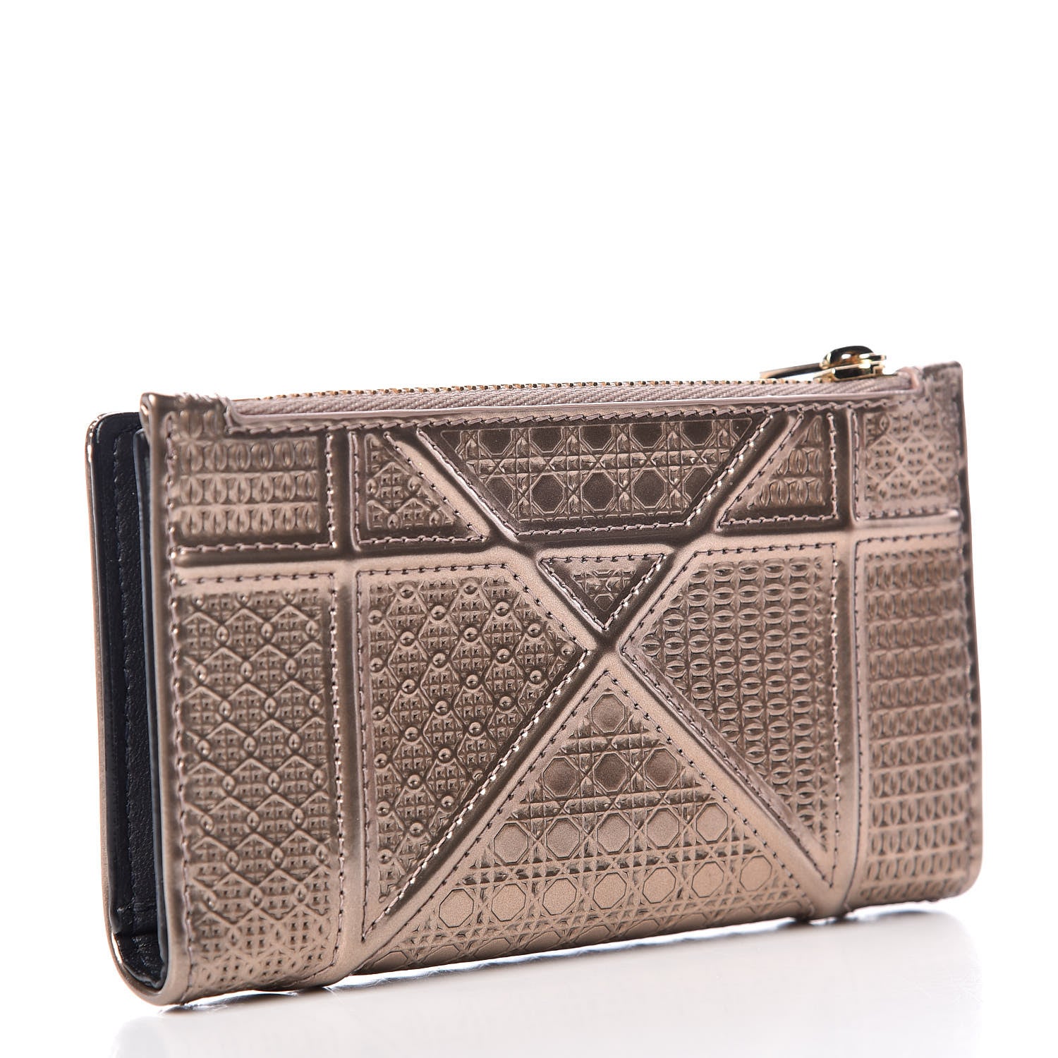 Christian Dior Metallic Patent Micro-Cannage Diorama Medium Wallet Champagne 3 of 8