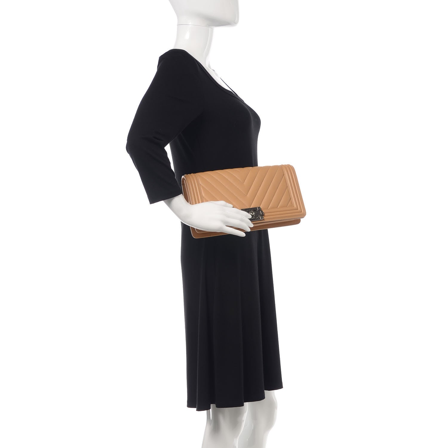 Chanel Calfskin Chevron Quilted Boy Convertible Clutch Flap Beige 3 of 16