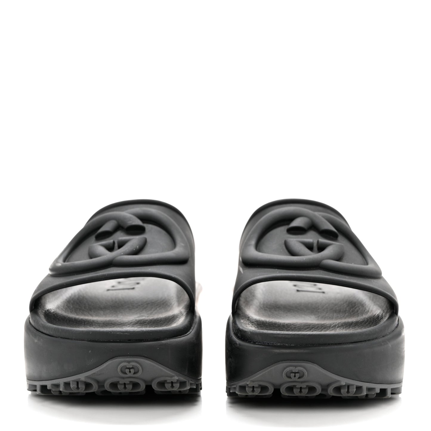 Soft Rubber Womens Interlocking G Platform 42mm Slide Sandals 38 Black