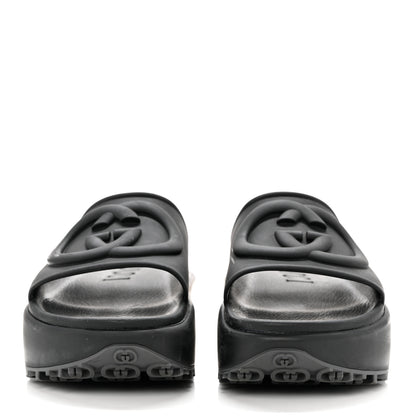 Gucci Soft Rubber Womens Interlocking G Platform 42mm Slide Sandals 38 Black 2 of 8