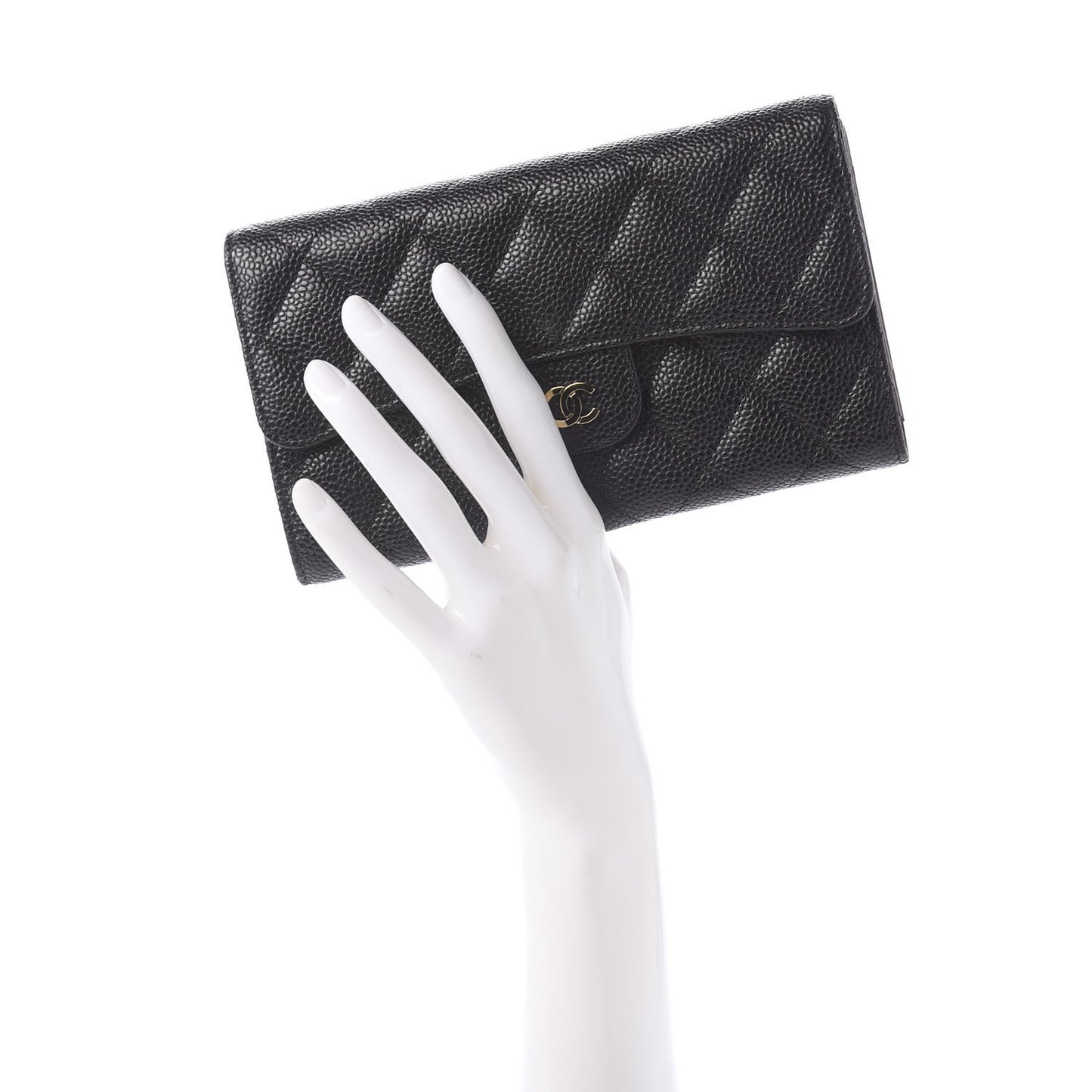 Caviar Quilted Large Flap Wallet Black
