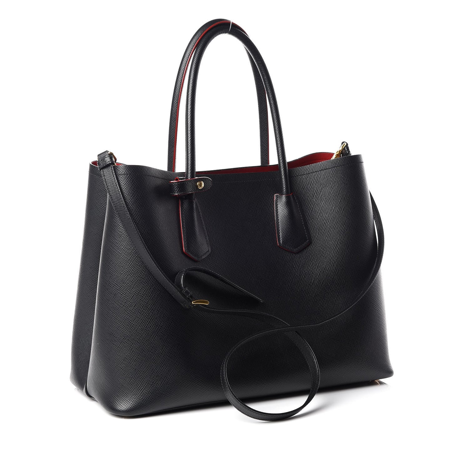 Saffiano Cuir Large Double Bag Black Fuoco