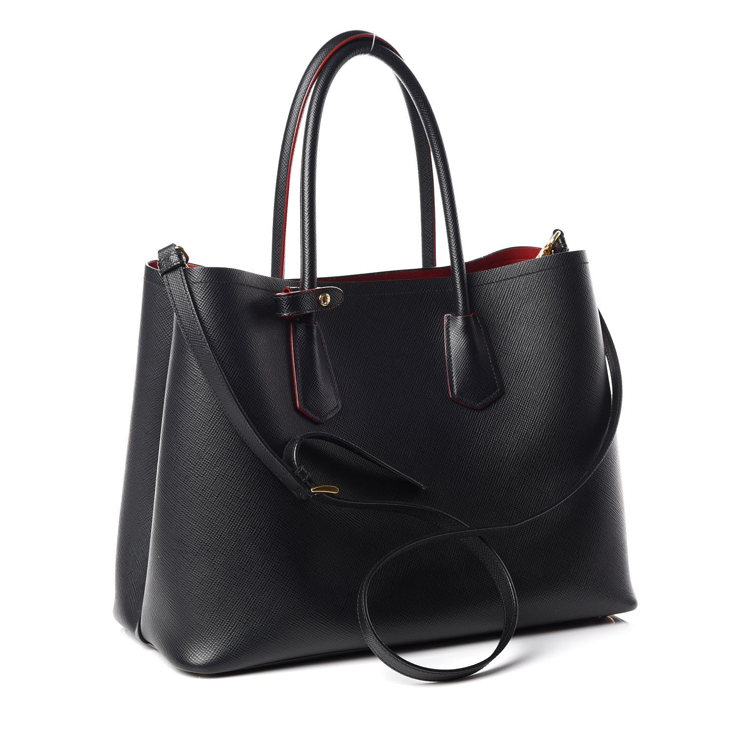 Prada Saffiano Cuir Large Double Bag Black Fuoco 4 of 16